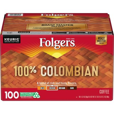 Folgers Colombian Medium Roast Coffee 100 K cups 