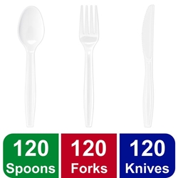 GV Everyday Disposable Plastic Cutlery, White, Assorted, 360CT 